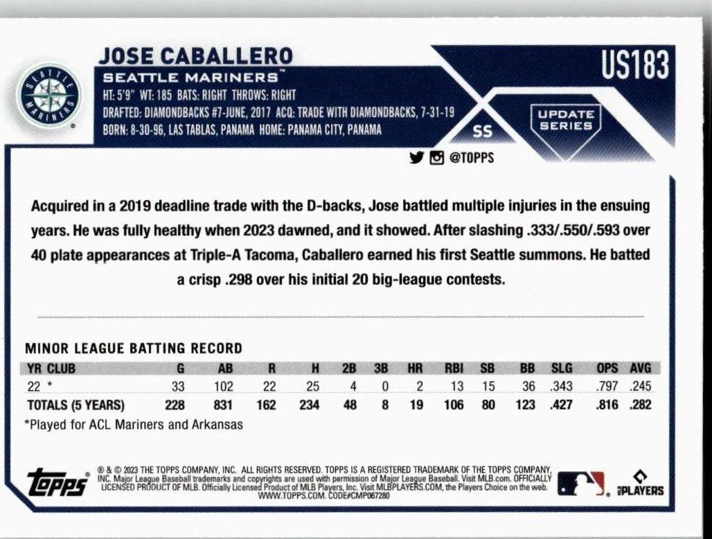 2023 Topps Update #US183 Jose Caballero - ChronicCards