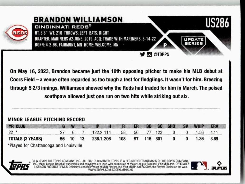 2023 Topps Update #US286 Brandon Williamson - ChronicCards
