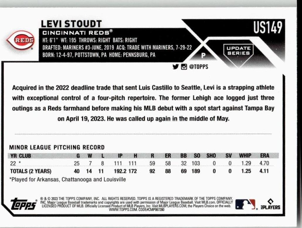 2023 Topps Update #US149 Levi Stoudt - ChronicCards