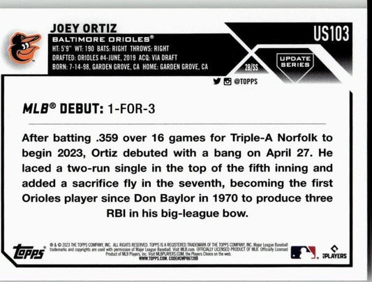 2023 Topps Update #US103 Joey Ortiz - ChronicCards