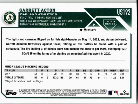 2023 Topps Update #US192 Garrett Acton - ChronicCards