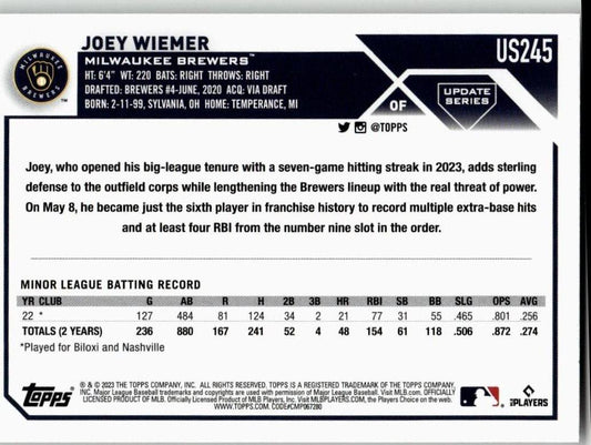 2023 Topps Update #US245 Joey Wiemer - ChronicCards