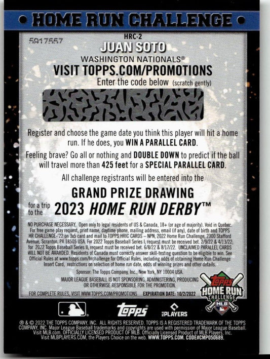 2022 Topps #HRC - 2 Juan Soto Home Run Challenge Code Cards (Series One) - ChronicCards