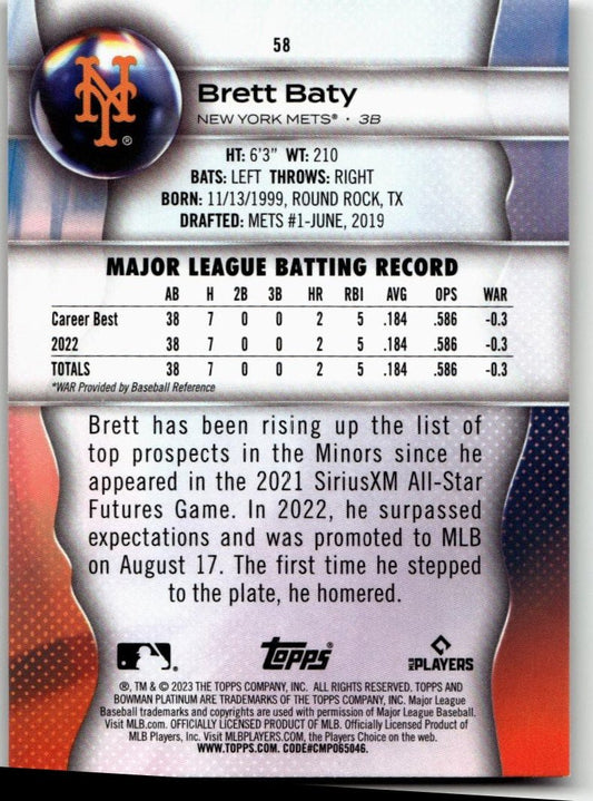 2023 Bowman Platinum #58 Brett Baty - ChronicCards