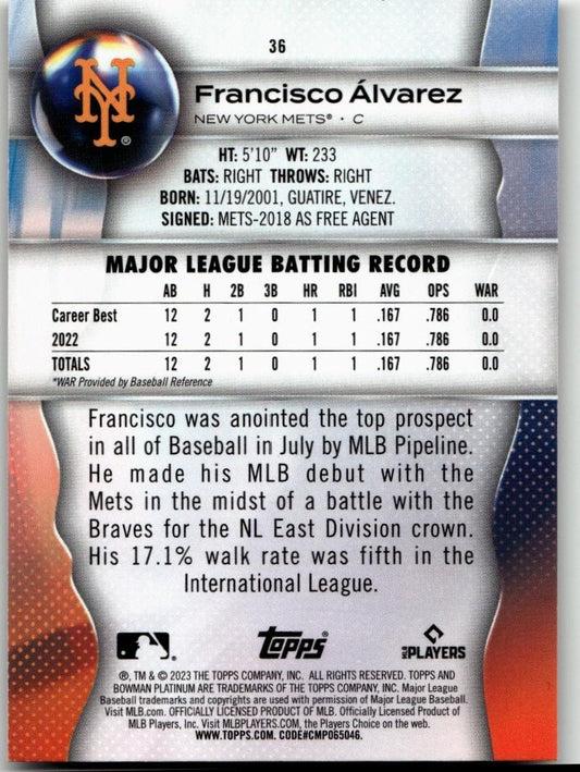 2023 Bowman Platinum #36 Francisco Álvarez - ChronicCards