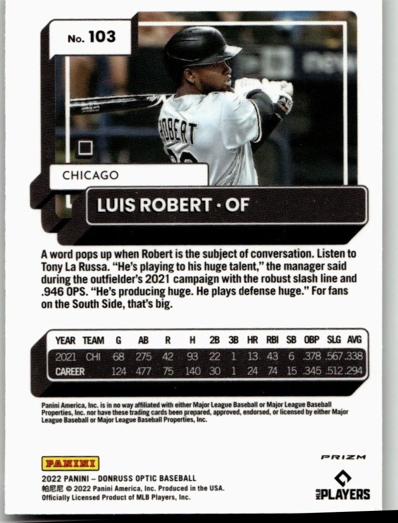 2022 Donruss Optic #103 Luis Robert Lime Green Prizm - ChronicCards