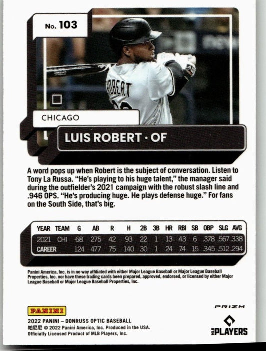2022 Donruss Optic #103 Luis Robert Lime Green Prizm - ChronicCards
