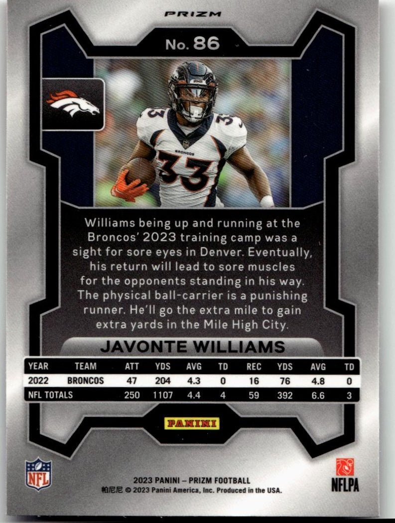 2023 Panini Prizm #86 Javonte Williams Red White and Blue - ChronicCards
