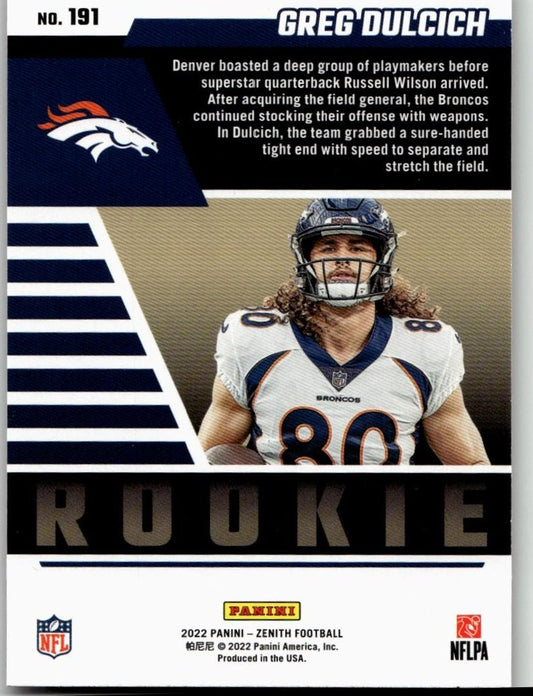 2022 Zenith #191 Greg Dulcich Red Zone - ChronicCards