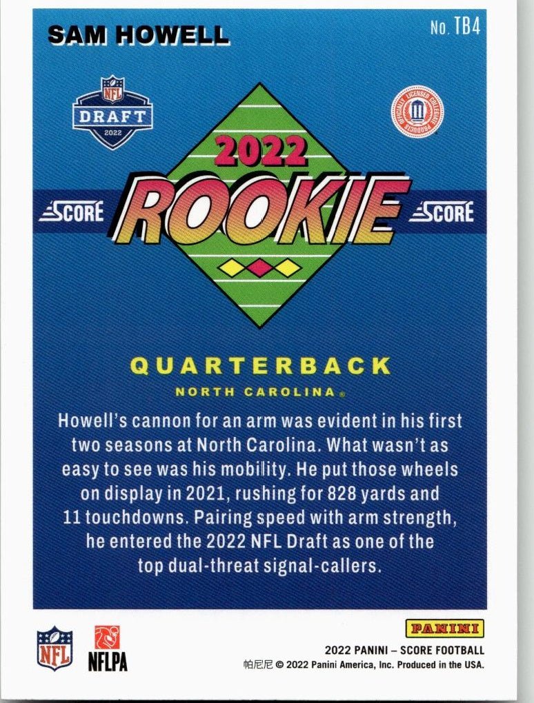 2022 Score #TB4 Sam Howell 1992 Throwback Rookie - ChronicCards