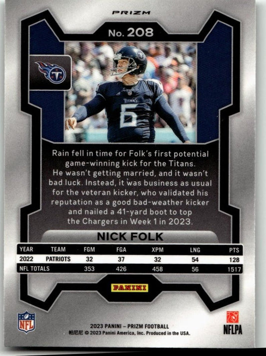 2023 Panini Prizm #208 Nick Folk Green - ChronicCards