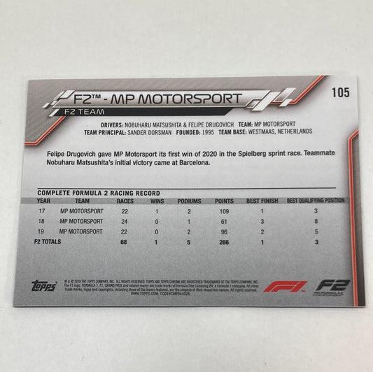 2020 Topps Chrome F2 MP Motorsport #105 Base F1 Card - ChronicCards