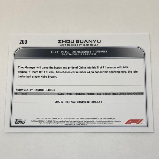 2022 Topps Zhou Guanyu #200 F1 Rookie Card - ChronicCards