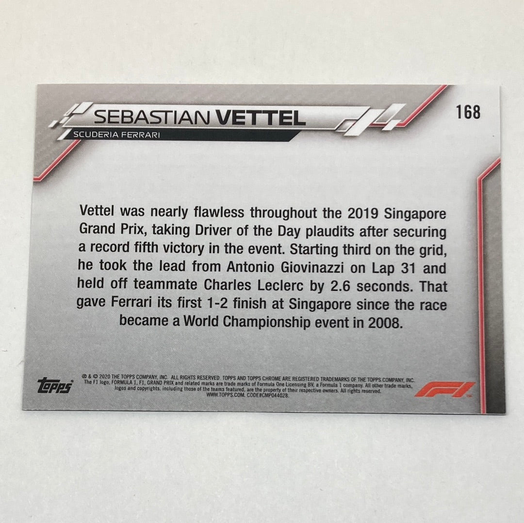 2020 Topps Chrome Sebastian Vettel Base #168 F1 Card - ChronicCards