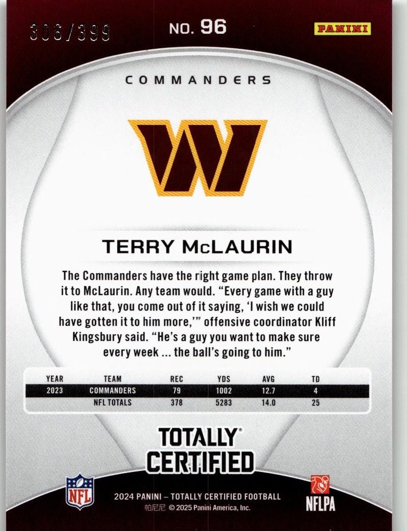 2024 Panini 2024 Panini Totally Certified Football 96 Terry McLaurin /299 - ChronicCards