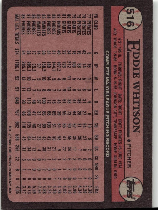 1989 Topps 516 Eddie Whitson - ChronicCards