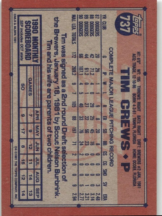 1991 Topps 737 Tim Crews - ChronicCards