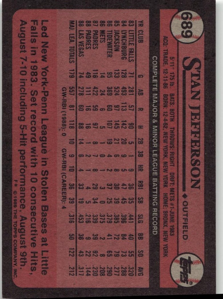 1989 Topps 689 Stan Jefferson - ChronicCards