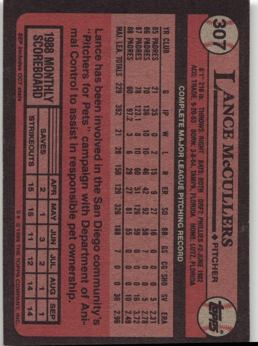 1989 Topps 307 Lance McCullers - ChronicCards