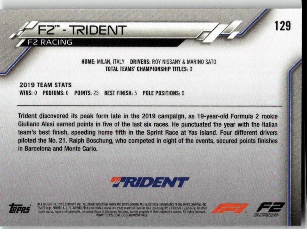 2020 Topps Chrome Sapphire Edition Formula 1 129 F2 - Trident - ChronicCards