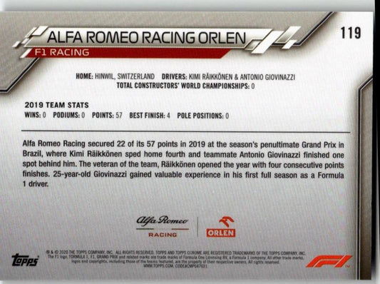 2020 Topps Chrome Sapphire Edition Formula 1 119 Alfa Romeo Racing Orlen - ChronicCards