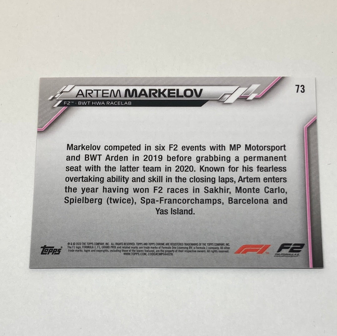 2020 Topps Chrome Artem Markelov #73 Base F1 Card - ChronicCards