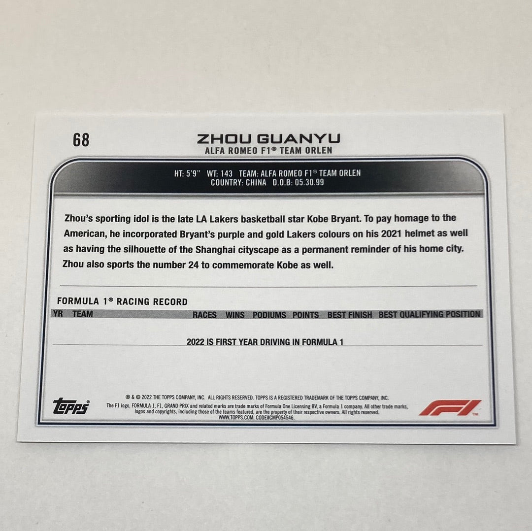 2022 Topps Zhou Guanyu #68 F1 Rookie Card - ChronicCards