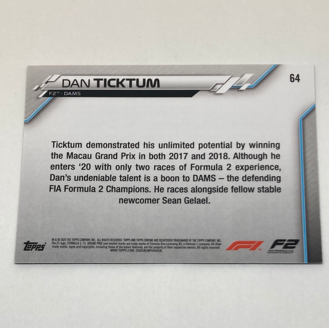 2020 Topps Chrome Dan Ticktum #64 Base F1 Card - ChronicCards
