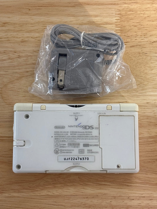 White Nintendo DS Lite with Charger, Stylus and GBA Dust Cover - ChronicCards