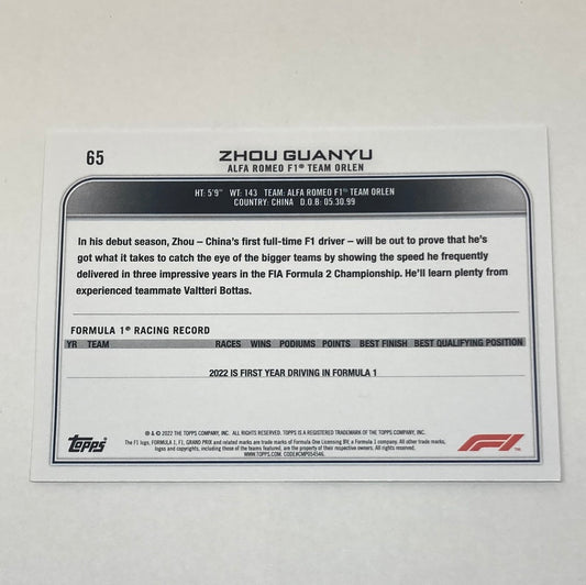 2022 Topps Zhou Guanyu #65 F1 Rookie Card - ChronicCards
