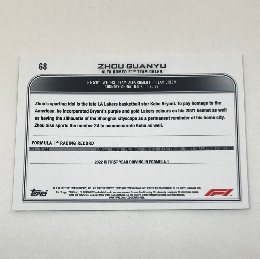 2022 Topps Chrome Zhou Guanyu #68 F1 Rookie Card - ChronicCards