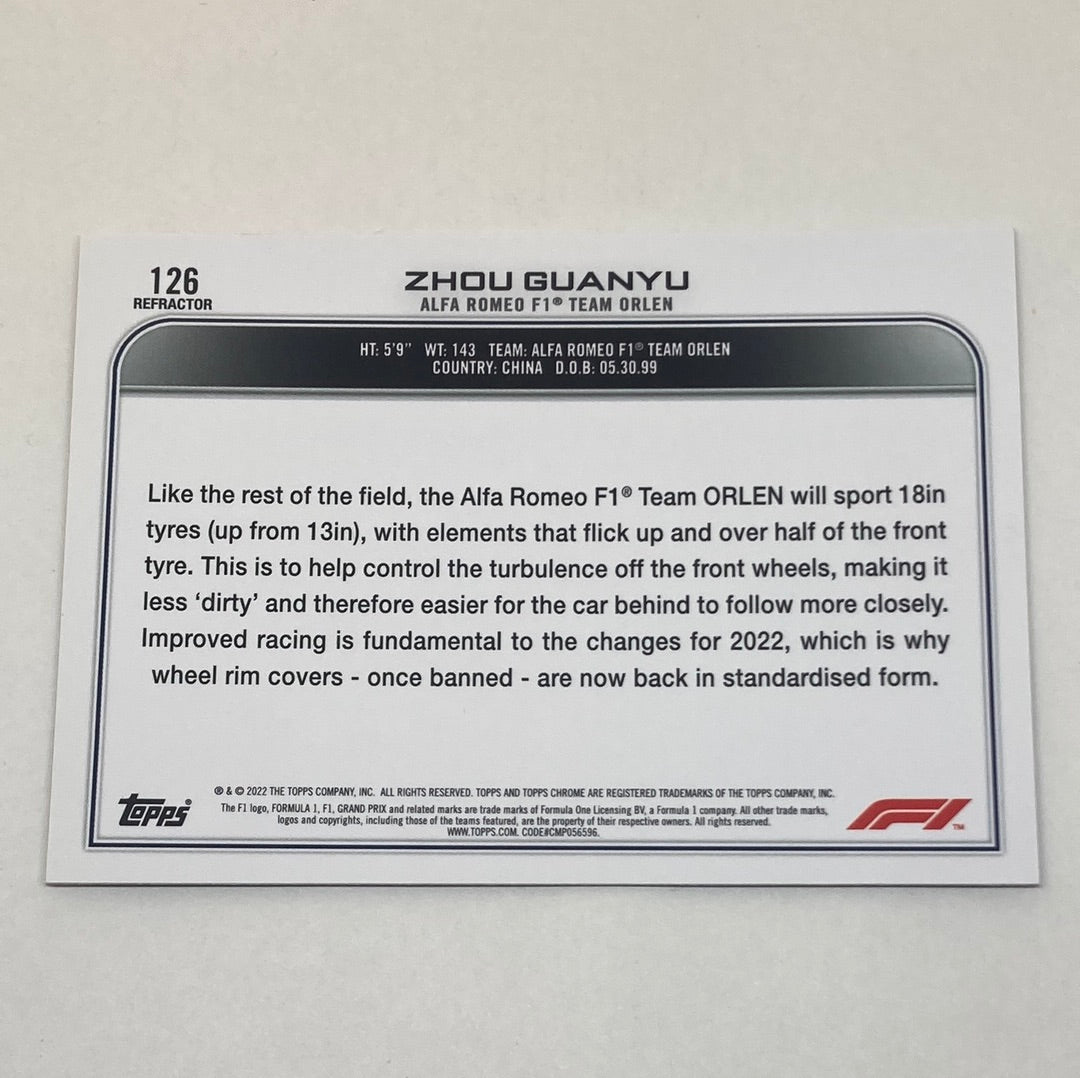 2022 Topps Chrome Zhou Guanyu #126 Refractor F1 Card - ChronicCards