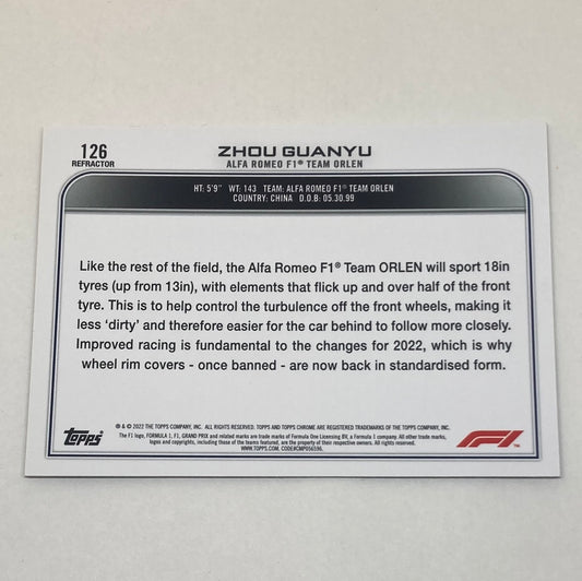 2022 Topps Chrome Zhou Guanyu #126 Refractor F1 Card - ChronicCards