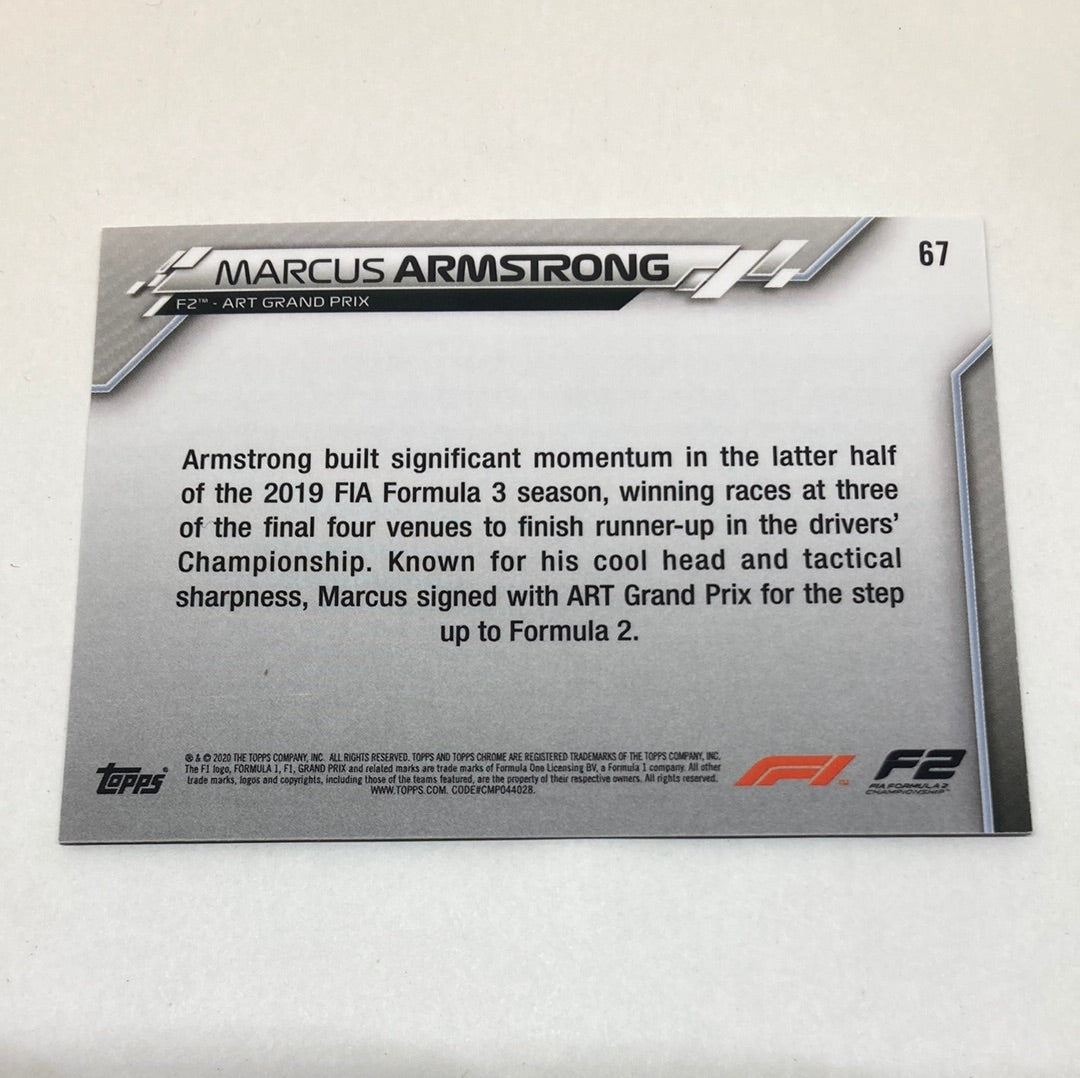 2020 Topps Chrome Marcus Armstrong #67 Base F1 Card - ChronicCards