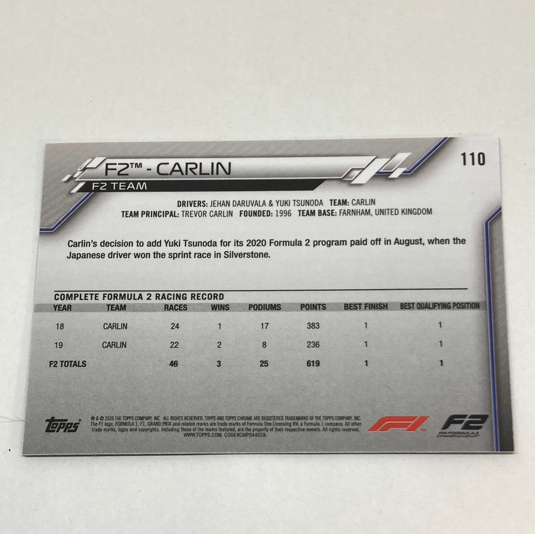 2020 Topps Chrome F2 Carlin #110 Base F1 Card - ChronicCards