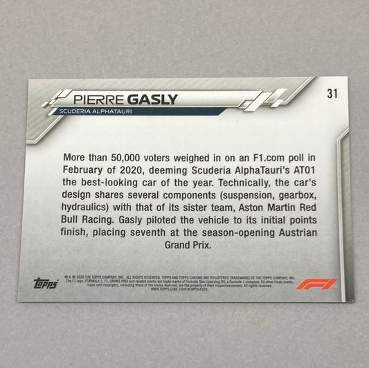 2020 Topps Chrome Pierre Gasly Base #31 F1 Card - ChronicCards
