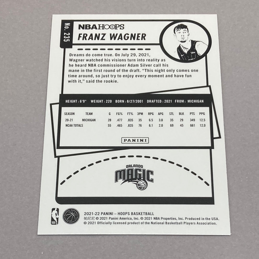 2021 - 22 Panini NBA Hoops Franz Wagner Rookie Card - ChronicCards