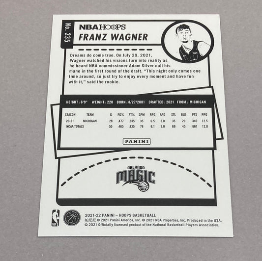 2021 - 22 Panini NBA Hoops Franz Wagner Rookie Card - ChronicCards