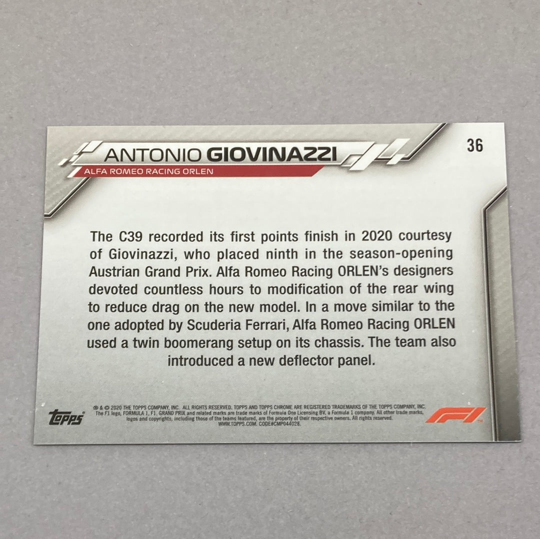 2020 Topps Chrome Antonio Giovinazzi Base #36 F1 Card - ChronicCards