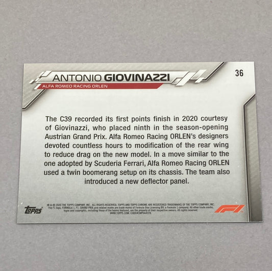 2020 Topps Chrome Antonio Giovinazzi Base #36 F1 Card - ChronicCards