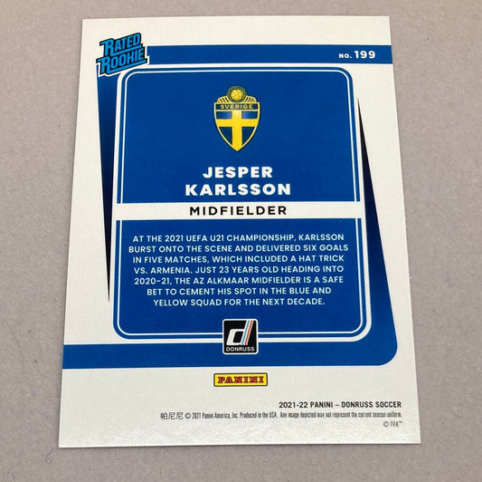 2021 - 22 Panini Donruss Jesper Karlsson Rated Rookie Soccer Card - ChronicCards