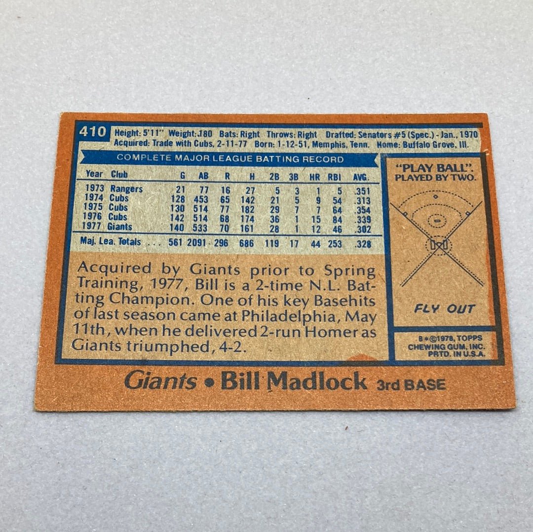 1978 Topps Baseball #410 Bill Madlock Baseball Card - ChronicCards