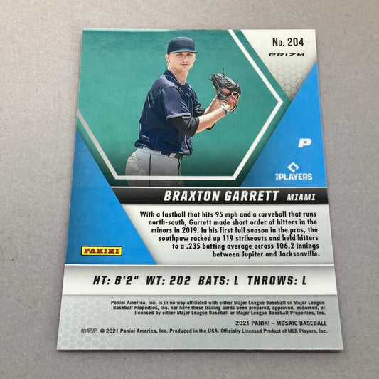 2021 Panini Mosaic Braxton Garrett Rookie Pink Mosaic Baseball Card - ChronicCards