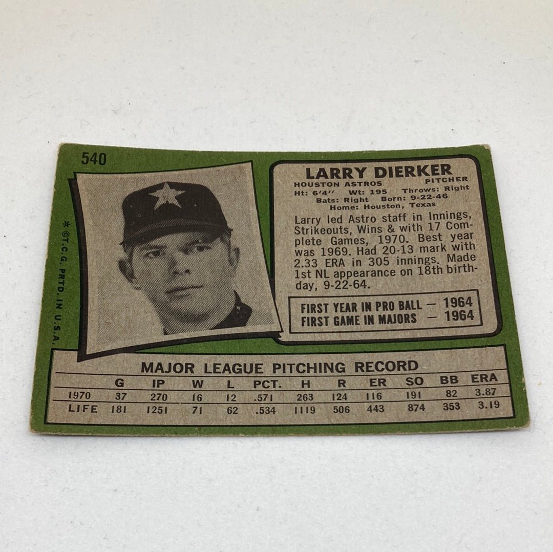 1971 Topps Larry Dierker Astros Baseball Card - ChronicCards