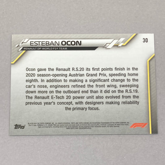 2020 Topps Chrome Esteban Ocon Base #30 F1 Card - ChronicCards