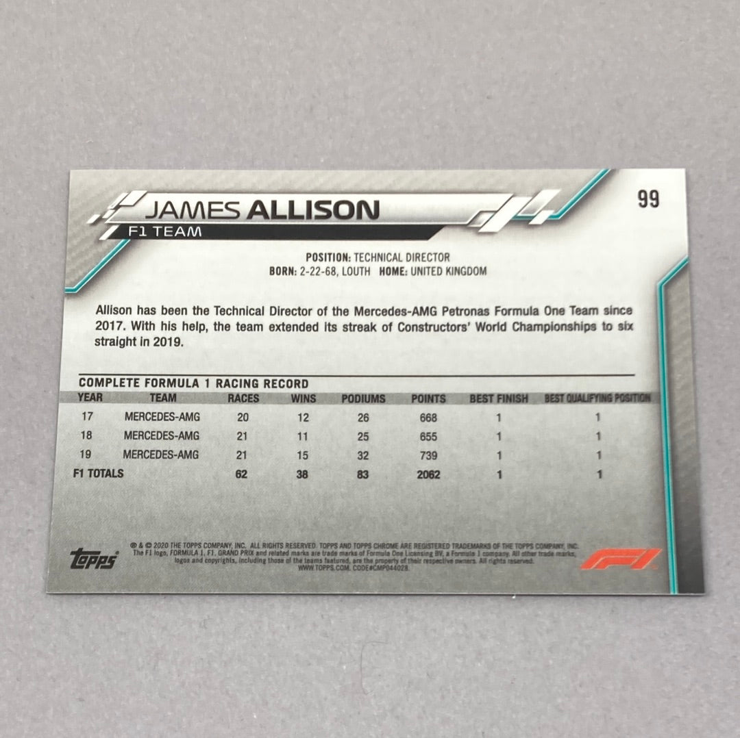 2020 Topps Chrome James Allison Base #99 F1 Card - ChronicCards