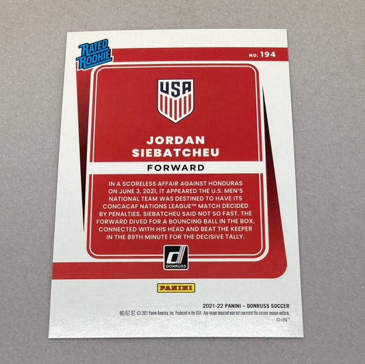 2021 - 22 Panini Donruss Jordan Siebatcheu Rated Rookie Soccer Card - ChronicCards
