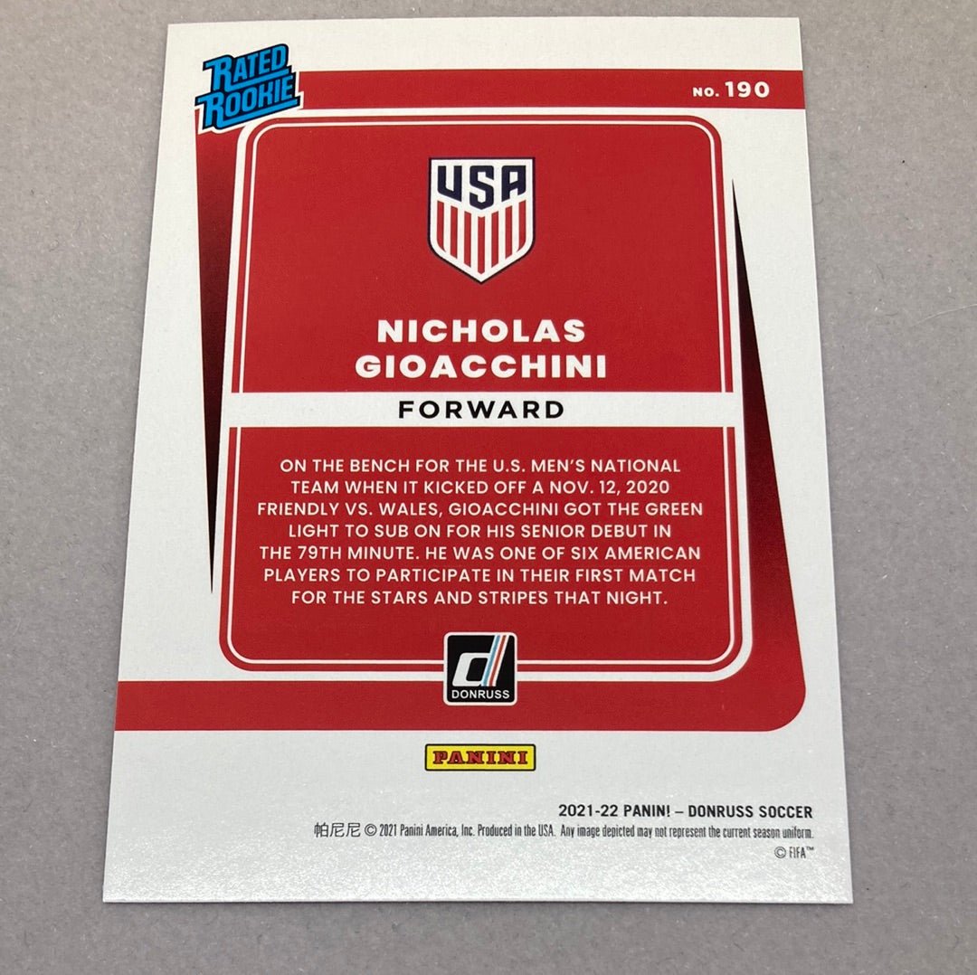 2021 - 22 Panini Donruss Nicholas Gioacchini Rated Rookie Soccer Card - ChronicCards
