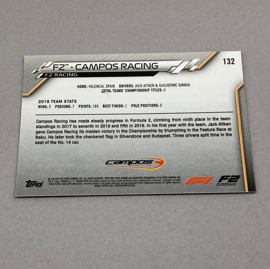 2020 Topps Chrome F2 Campos Racing Base #132 F1 Card - ChronicCards