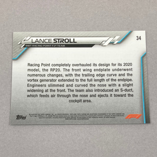 2020 Topps Chrome Lance Stroll Base #34 F1 Card - ChronicCards